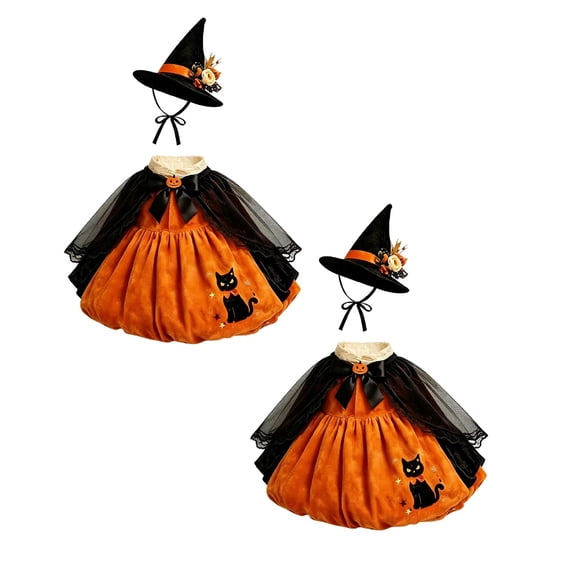 2 Pcs Halloween Witch Themed Dress and Hat Set for 19 to 23 Inch Porch Goose Statue Fall Yard Decor with Black Cat and Pumpkin Motifs, 13.78 Inch, Clear