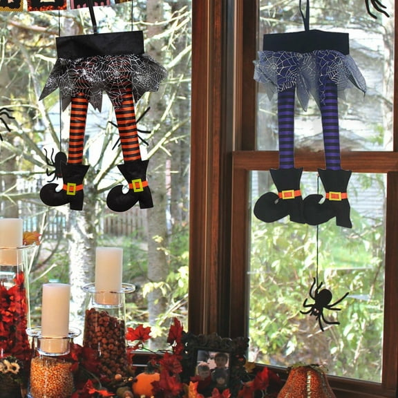 2 Pcs Halloween Witch's Legs for Wreath Plush Stuffed Witch Legs with Shoes Sticking out of Window Door Car Auto Trunk Outdoor Novelty Hanging Car Trunk Yard Decor