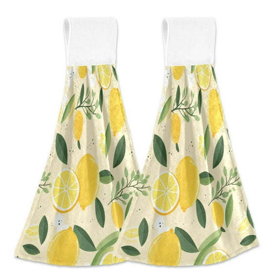 2 Pcs Hand Drawn Lemons Kitchen Hand Towels with Hanging Loops Absorbent Soft Fast Drying Decor Bath Towels