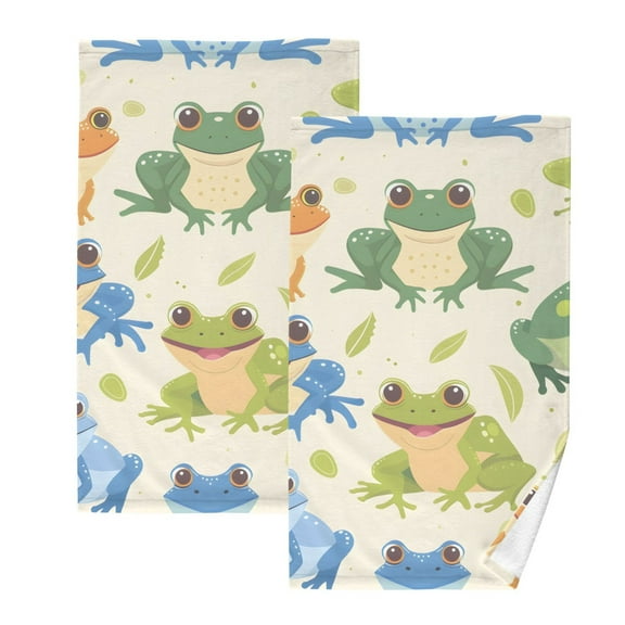 2 Pcs Hand Towel Set Cartoon Animals Frogs Cotton Absorbent Soft Face Towels 400 GMS Bath Towels for Bathroom Kitchen Shower Hotel Decor 16"x28"