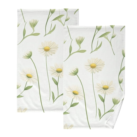 2 Pcs Hand Towel Set Cute Daisies and Leaves Cotton Absorbent Soft Face Towels Bath Towels for Bathroom Kitchen Shower Hotel Decor 16"x28"