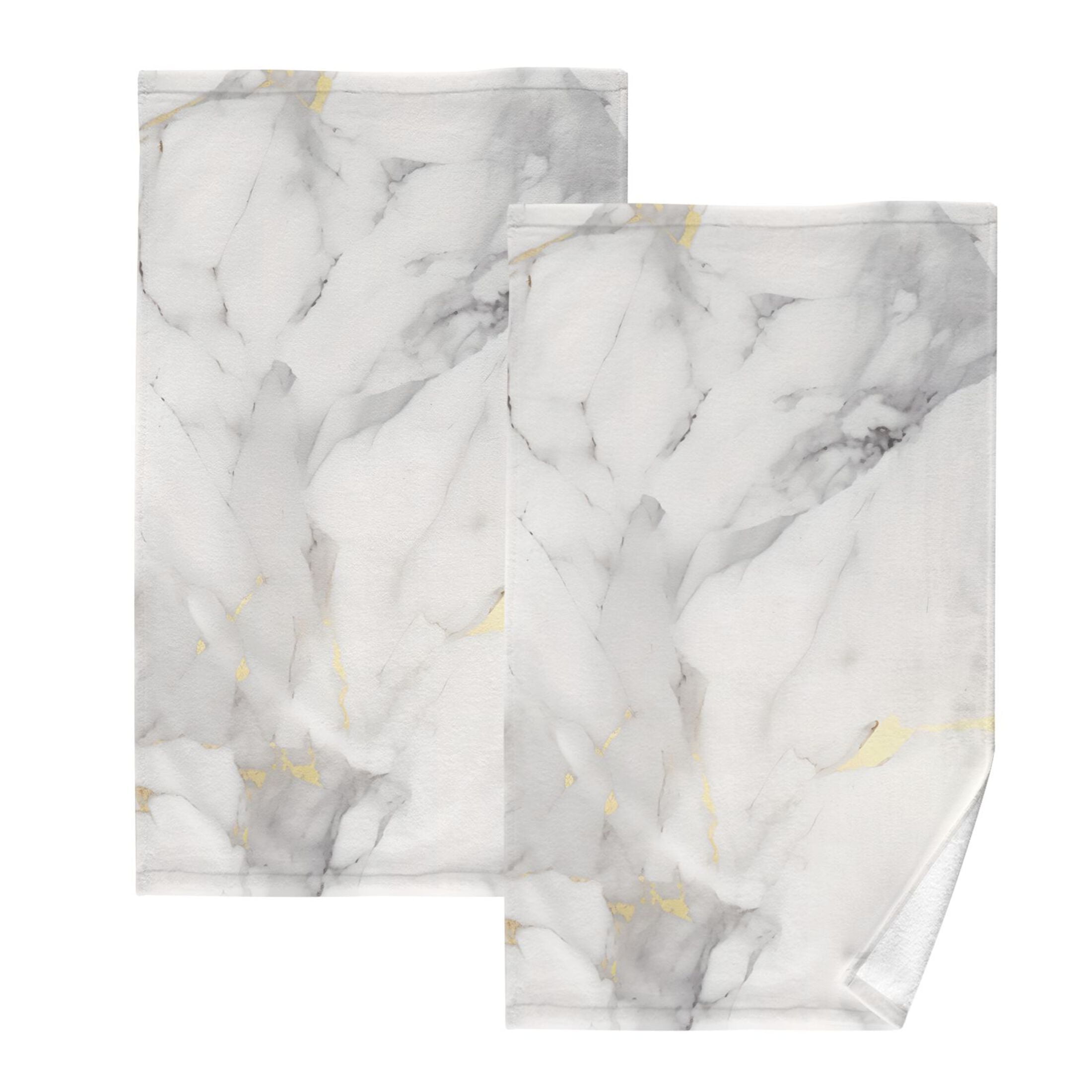 2 Pcs Hand Towel Set Grey White Marble Cotton Absorbent Soft Face Towels Bath Towels for Bathroom Kitchen Shower Hotel Decor 16"x28"