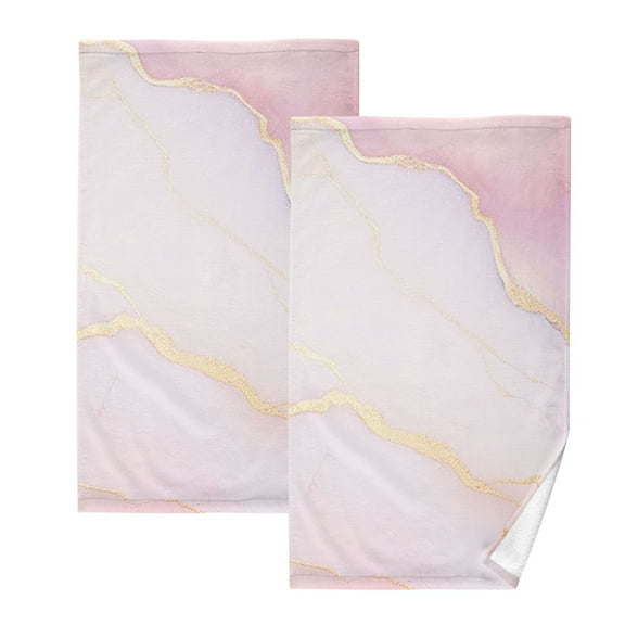 2 Pcs Hand Towel Set Light Pink Gold Marble Cotton Absorbent Soft Face Towels Bath Towels for Bathroom Kitchen Shower Hotel Decor 16"x28"