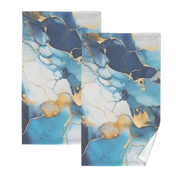 2 Pcs Hand Towel Set Navy Blue Sapphire Marble Cotton Absorbent Soft Face Towels Bath Towels for Bathroom Kitchen Shower Hotel Decor 16"x28"