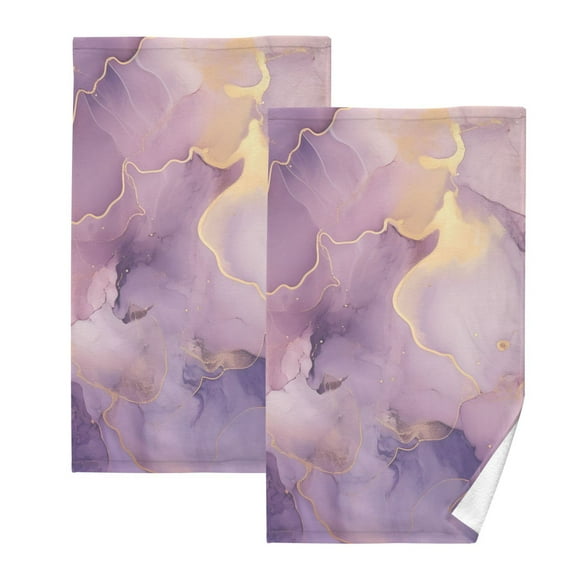 2 Pcs Hand Towel Set Purple Lilac Gold Marble Cotton Absorbent Soft Face Towels Bath Towels for Bathroom Kitchen Shower Hotel Decor 16"x28"