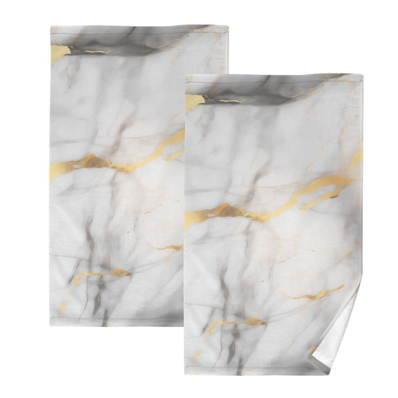 2 Pcs Hand Towel Set White Grey Gold Marble Cotton Absorbent Soft Face Towels Bath Towels for Bathroom Kitchen Shower Hotel Decor 16"x28"