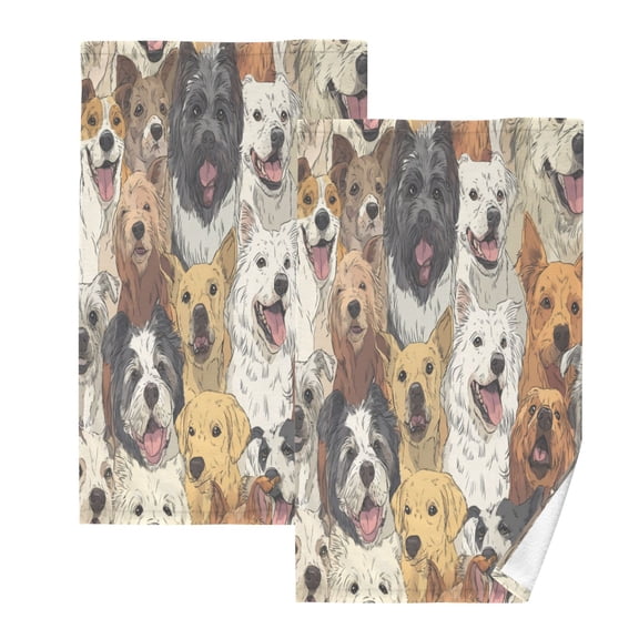 2 Pcs Hand Towels Sets A Large Group Of Dogs Cotton Towel Set Absorbent Face Towel for Bathroom Kitchen Shower Hotel Decor