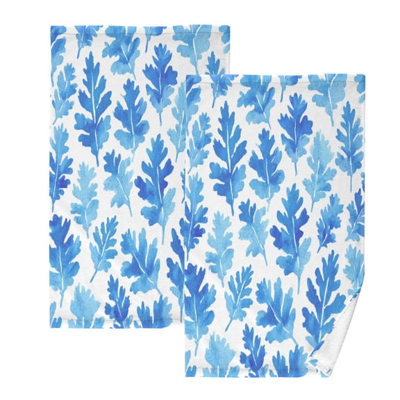 2 Pcs Hand Towels Sets Blue Oak Leaf Pattern Cotton Towel Set Absorbent Face Towel for Bathroom Kitchen Shower Hotel Decor