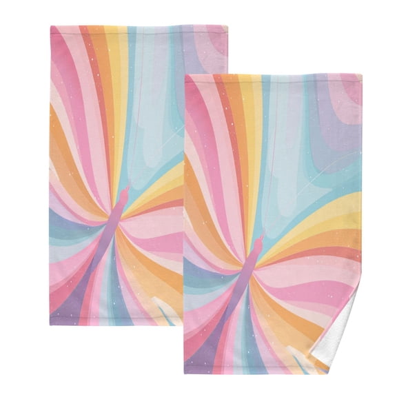2 Pcs Hand Towels Sets Colorful Rainbow Butterfly Cotton Towel Set Absorbent Face Towel for Bathroom Kitchen Shower Hotel Decor