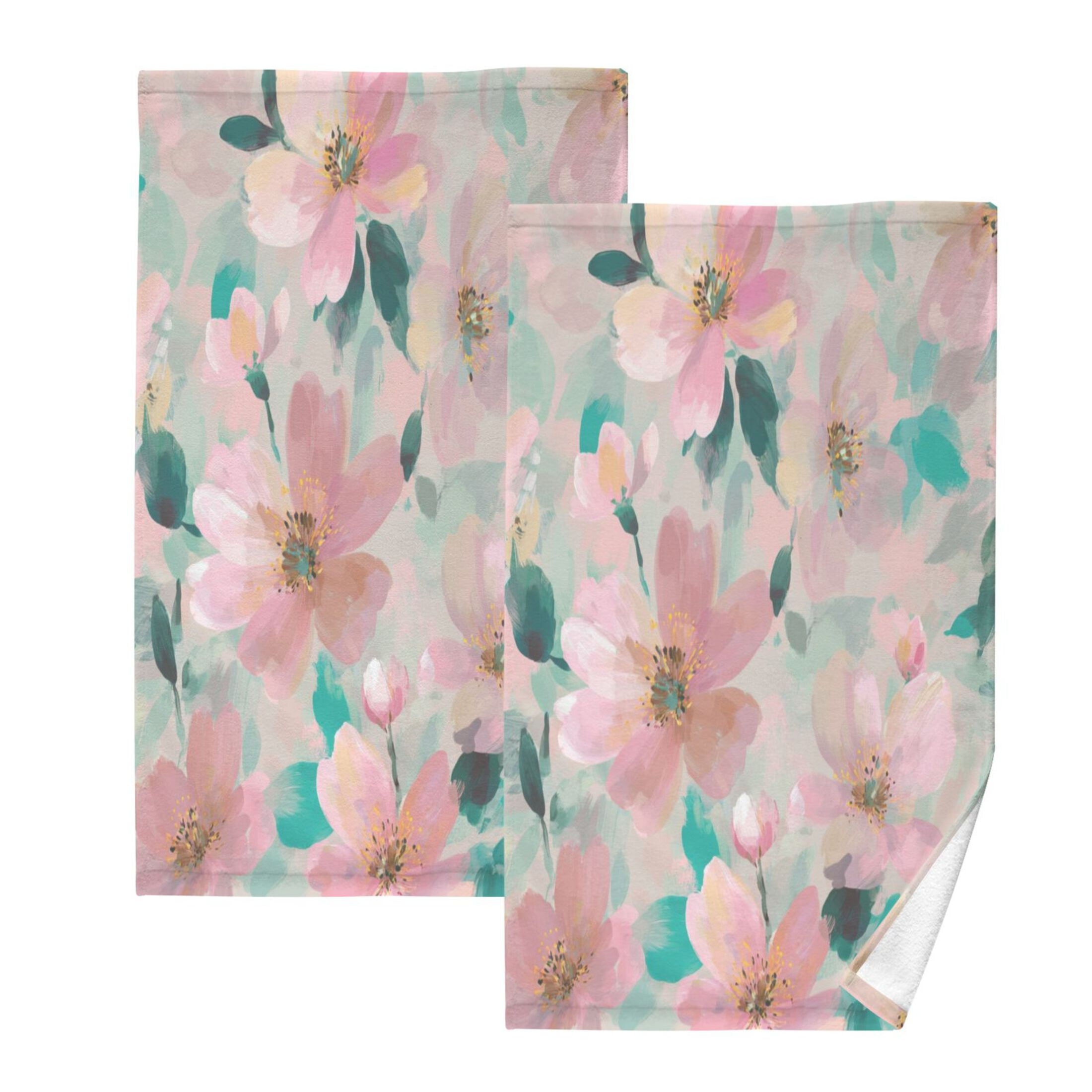 2 Pcs Hand Towels Sets Coral Floral Print Cotton Towel Set Absorbent Face Towel for Bathroom Kitchen Shower Hotel Decor