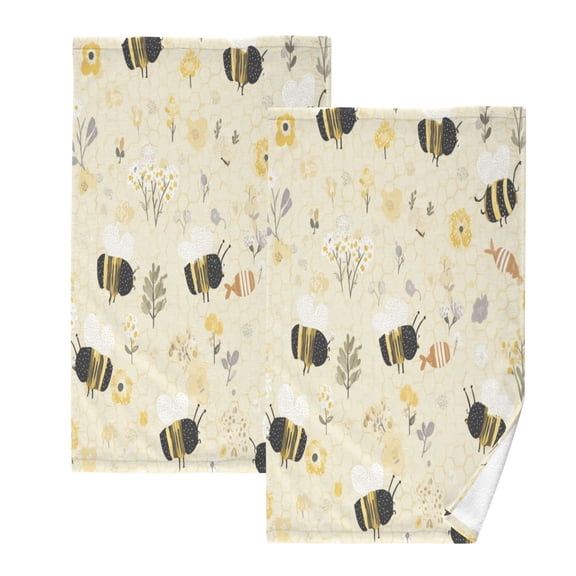 2 Pcs Hand Towels Sets Cute Bees and Honeycomb Pattern Cotton Towel Set Absorbent Face Towel for Bathroom Kitchen Shower Hotel Decor
