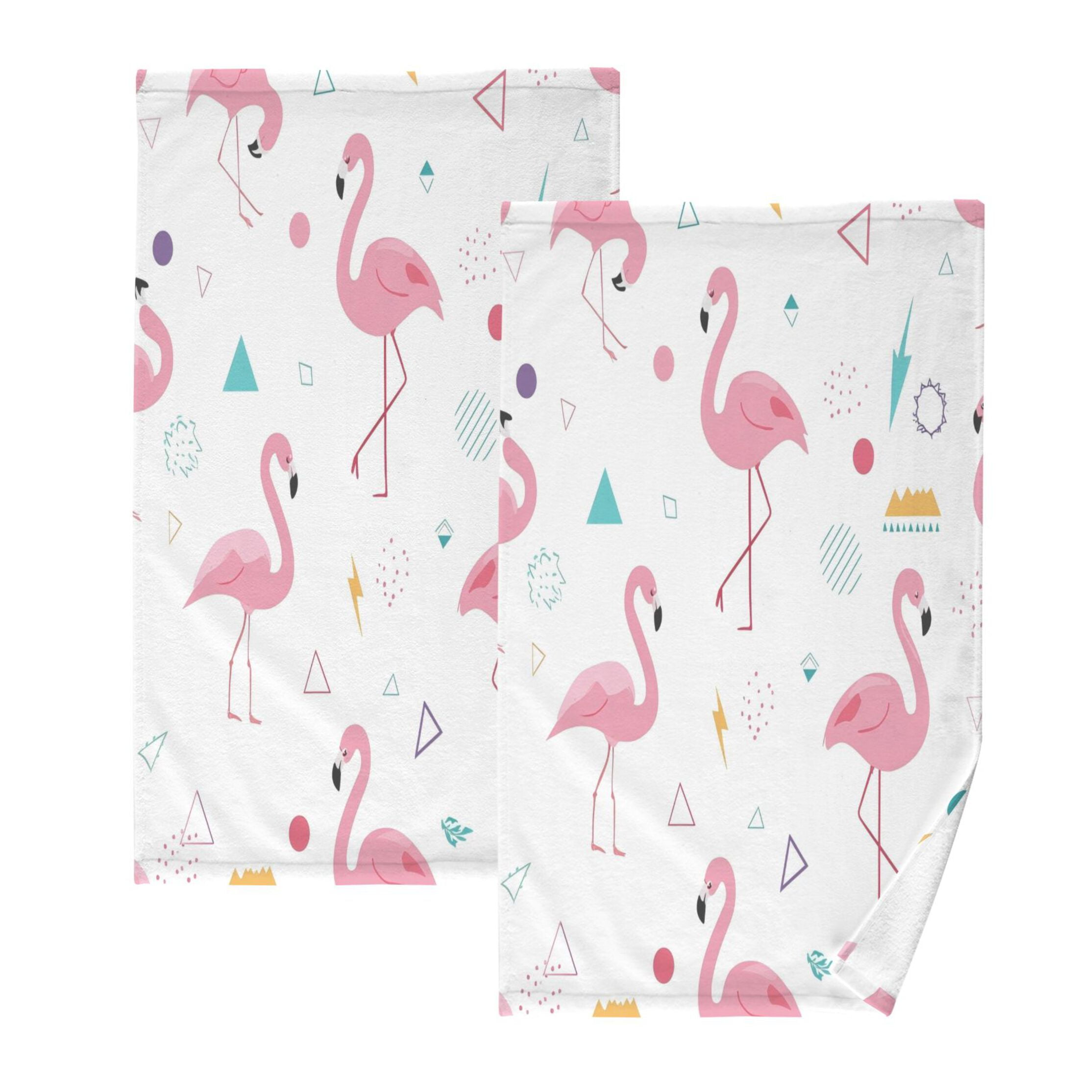 2 Pcs Hand Towels Sets Cute Flamingo Pattern Cotton Towel Set Absorbent Face Towel for Bathroom Kitchen Shower Hotel Decor