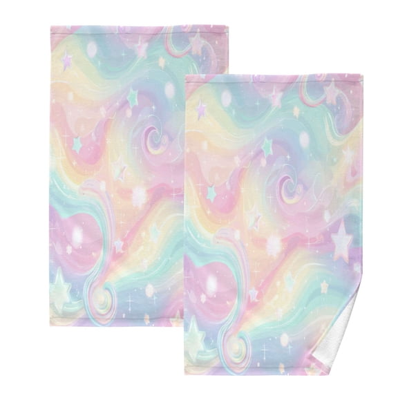 2 Pcs Hand Towels Sets Cute Pastel Rainbow Background Cotton Towel Set Absorbent Face Towel for Bathroom Kitchen Shower Hotel Decor