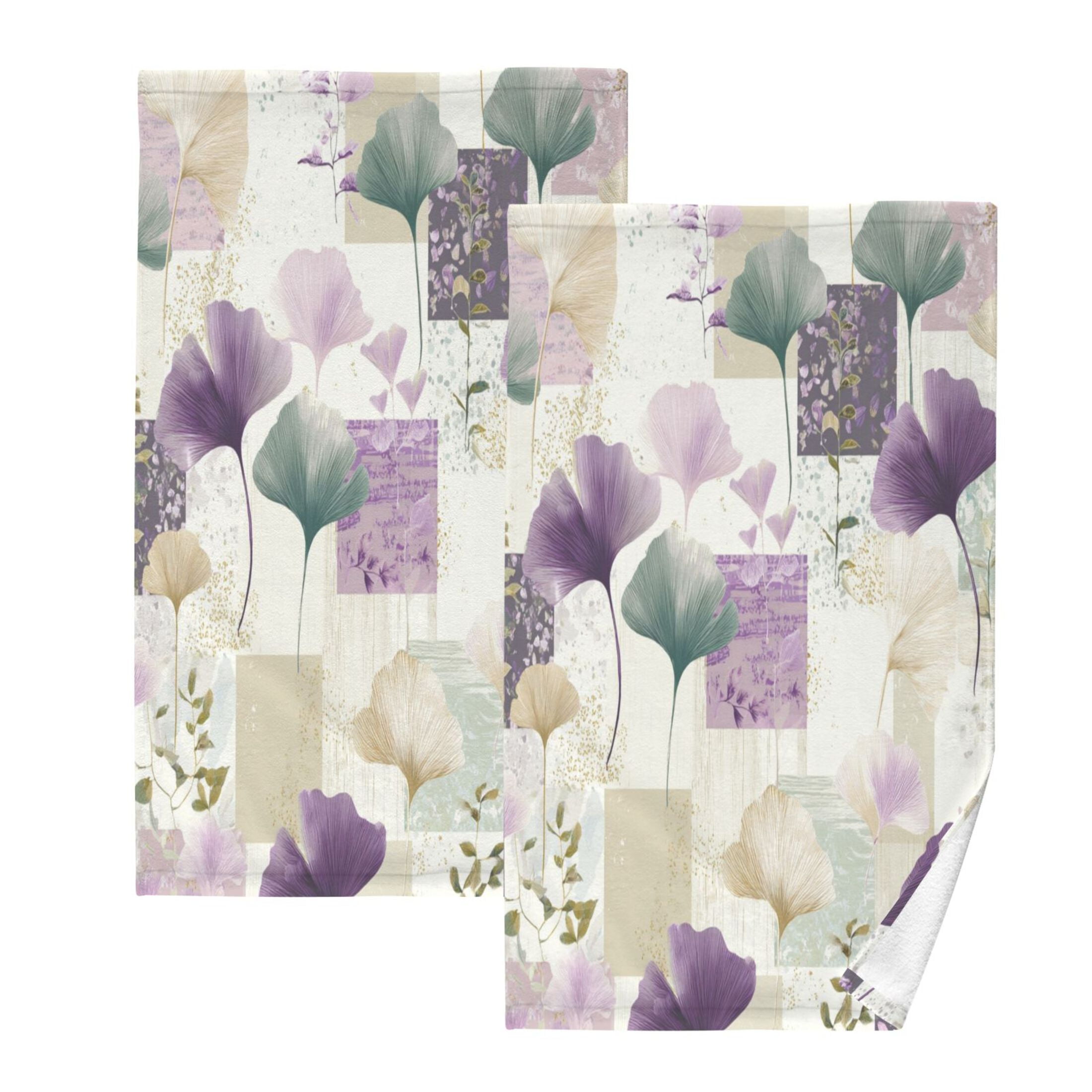 2 Pcs Hand Towels Sets Ginkgo Leaves and Petals Cotton Towel Set Absorbent Face Towel for Bathroom Kitchen Shower Hotel Decor
