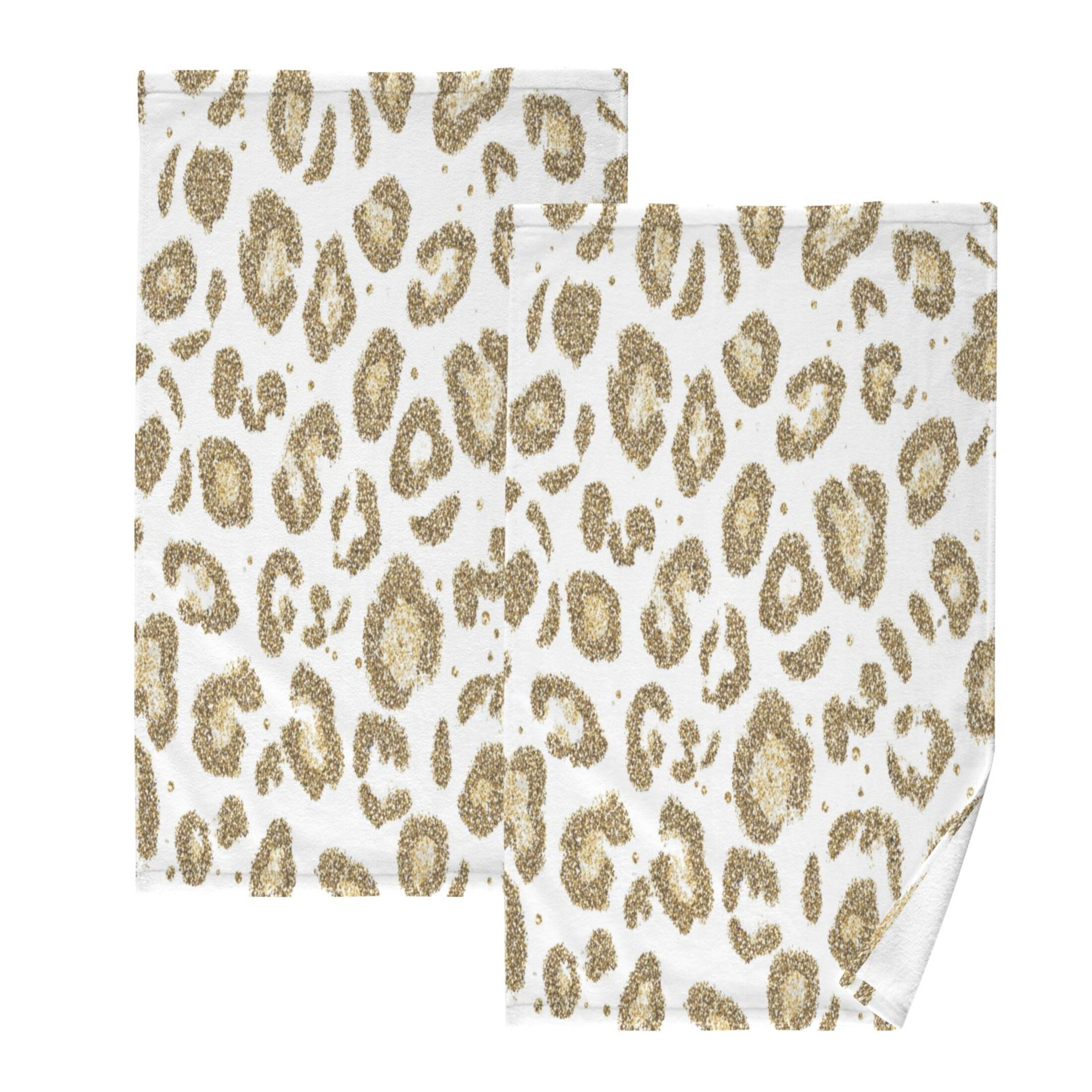 2 Pcs Hand Towels Sets Gold Leopard Print Pattern Cotton Towel Set Absorbent Face Towel for Bathroom Kitchen Shower Hotel Decor