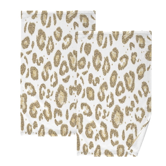 2 Pcs Hand Towels Sets Gold Leopard Print Pattern Cotton Towel Set Absorbent Face Towel for Bathroom Kitchen Shower Hotel Decor