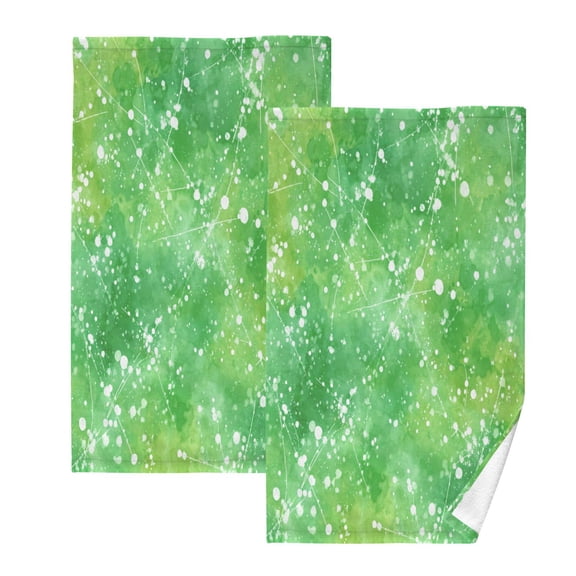 2 Pcs Hand Towels Sets Green Ink Splatter Pattern Cotton Towel Set Absorbent Face Towel for Bathroom Kitchen Shower Hotel Decor