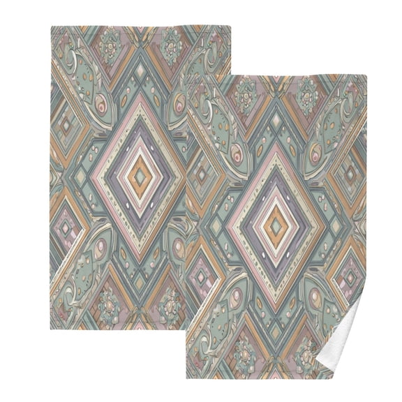 2 Pcs Hand Towels Sets Intricate Brown Batik Pattern Cotton Towel Set Absorbent Face Towel for Bathroom Kitchen Shower Hotel Decor