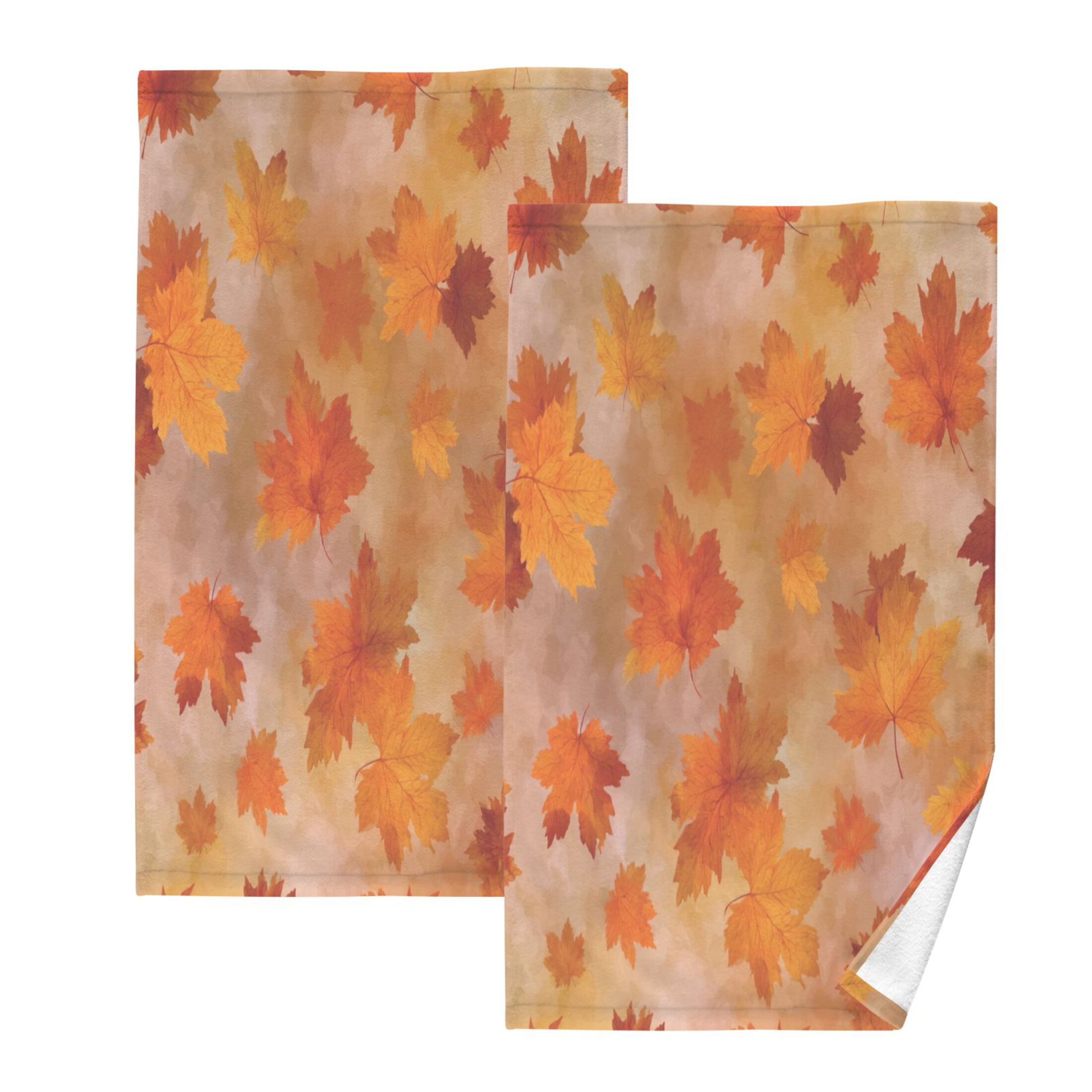 2 Pcs Hand Towels Sets Orange and Brown Autumn Leaves Cotton Towel Set Absorbent Face Towel for Bathroom Kitchen Shower Hotel Decor