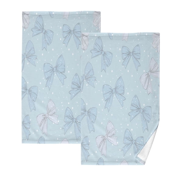 2 Pcs Hand Towels Sets Pastel Blue Bows and Dots Cotton Towel Set Absorbent Face Towel for Bathroom Kitchen Shower Hotel Decor