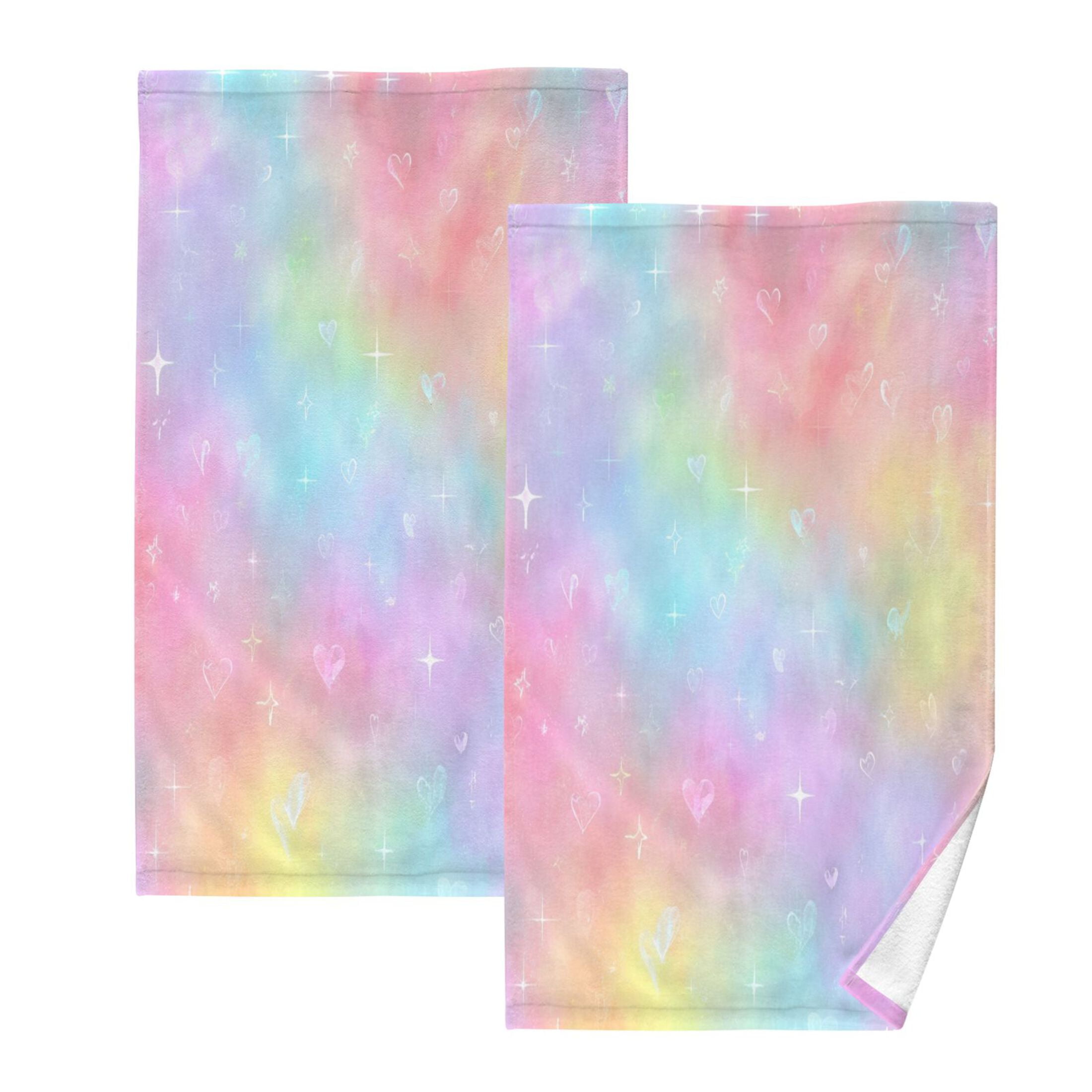 2 Pcs Hand Towels Sets Pastel Rainbow Tie-dye Cotton Towel Set Absorbent Face Towel for Bathroom Kitchen Shower Hotel Decor