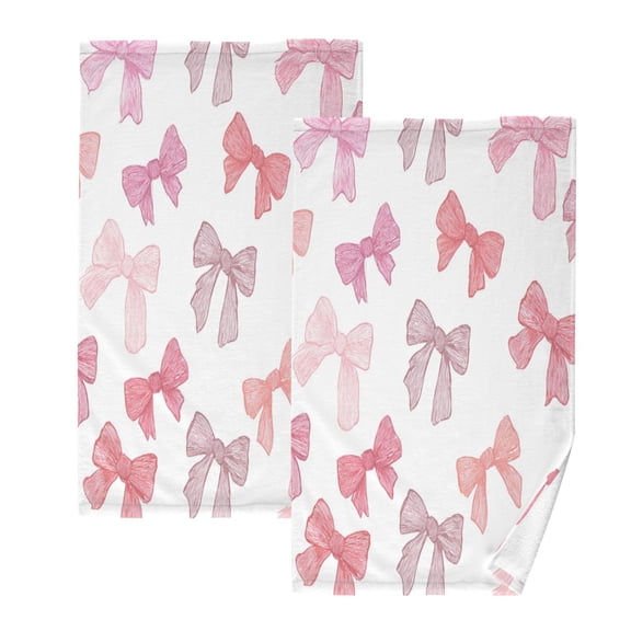 2 Pcs Hand Towels Sets Pink Bows Pattern Cotton Towel Set Absorbent Face Towel for Bathroom Kitchen Shower Hotel Decor