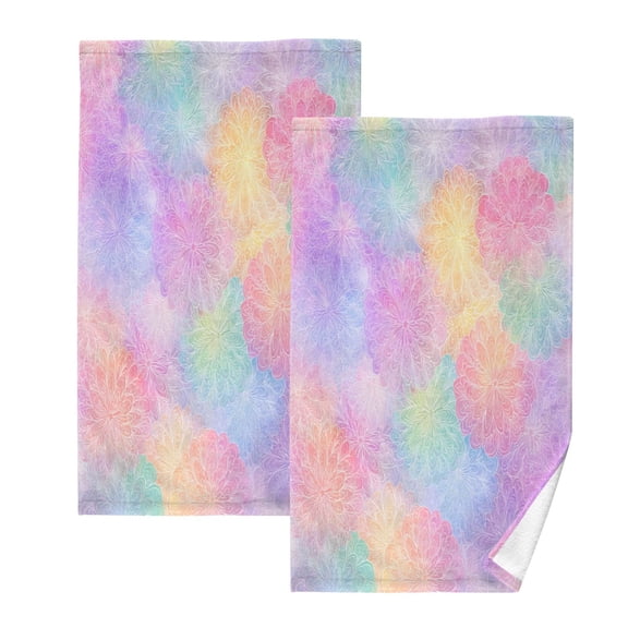 2 Pcs Hand Towels Sets Rainbow Flower Pattern Cotton Towel Set Absorbent Face Towel for Bathroom Kitchen Shower Hotel Decor