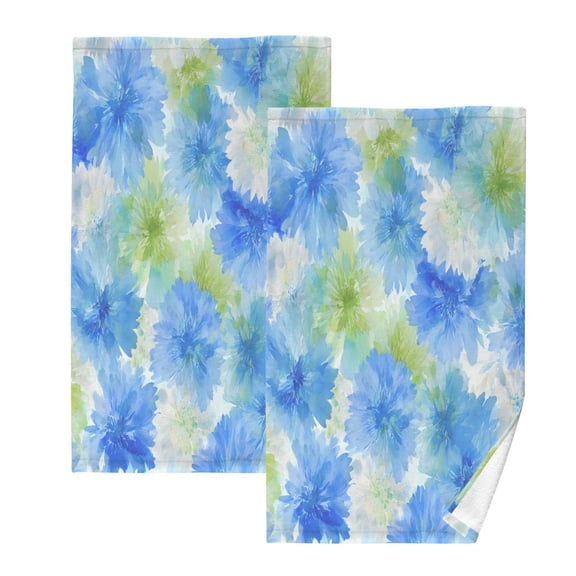 2 Pcs Hand Towels Sets Watercolor Blue Cornflowers Cotton Towel Set Absorbent Face Towel for Bathroom Kitchen Shower Hotel Decor