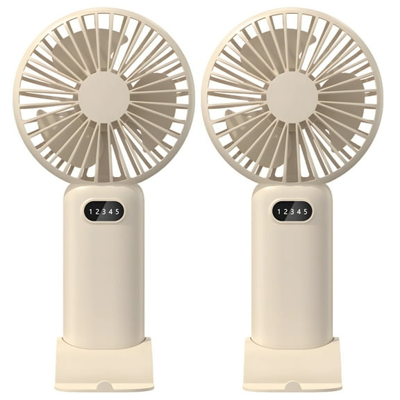 2 Pcs Handheld Fans, Mini Portable Fans, Pocket USB Rechargeable Fans, 3-speed Adjustable, Strong Wind, Removable Base, for Outdoor Use, Dormitory, Desk, Beige