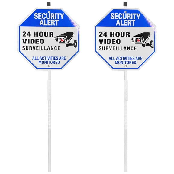 2 Pcs Handheld Security Camera Signs Warning, Aluminum Outdoor Video Surveillance Signs, Octagonal Design, Weatherproof for Yard and Business