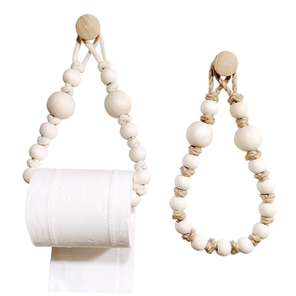 2 Pcs Handmade Boho Towel Ring Rustic Wooden Bead Hand Towel Rack Stand Holder Wall Mounted Boho Bathroom Accessories Rustic Bath Farmhouse Decor for Kitchen Bathroom Wall