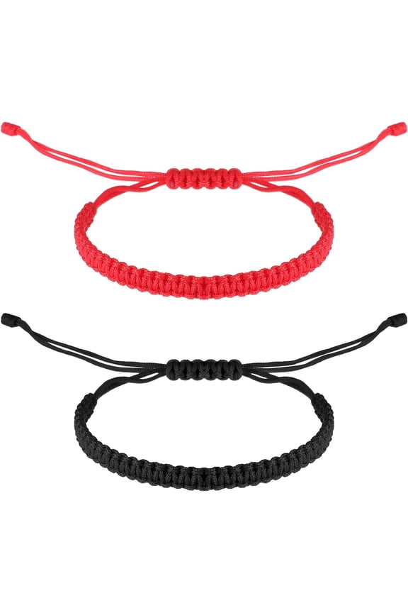 2 Pcs Handmade Braided Bracelet, Tibetan Buddhist Bracelets Adjustable Knitted String Rope Braided Summer Ankle Bracelets Good Luck Protection Bracelet for Couple Women Men (Black & Red)