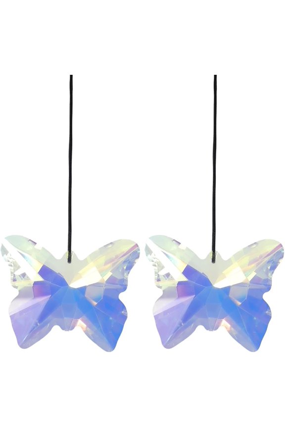 2 Pcs Hanging Butterfly Suncatcher for DIY Window AB Prisms Sun Catcher Rainbow Maker Hanging Ornaments Glass Pendants Indoor Home Garden Decor Gift Christmas 2.7x2.2 Inch