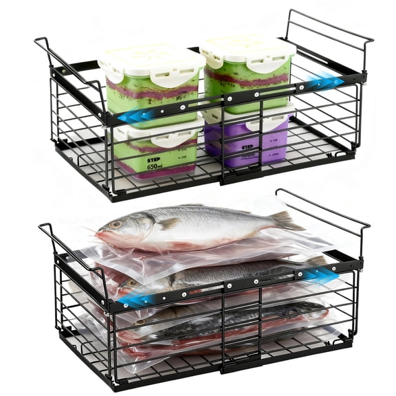 2 Pcs Hanging Chest Freezer Organizer Bins, 19.3-24.8" Expandable Freezer Storage Baskets, Heavy-duty Hanging Baskets for Deep Freezer, Easy Sorting and Sliding
