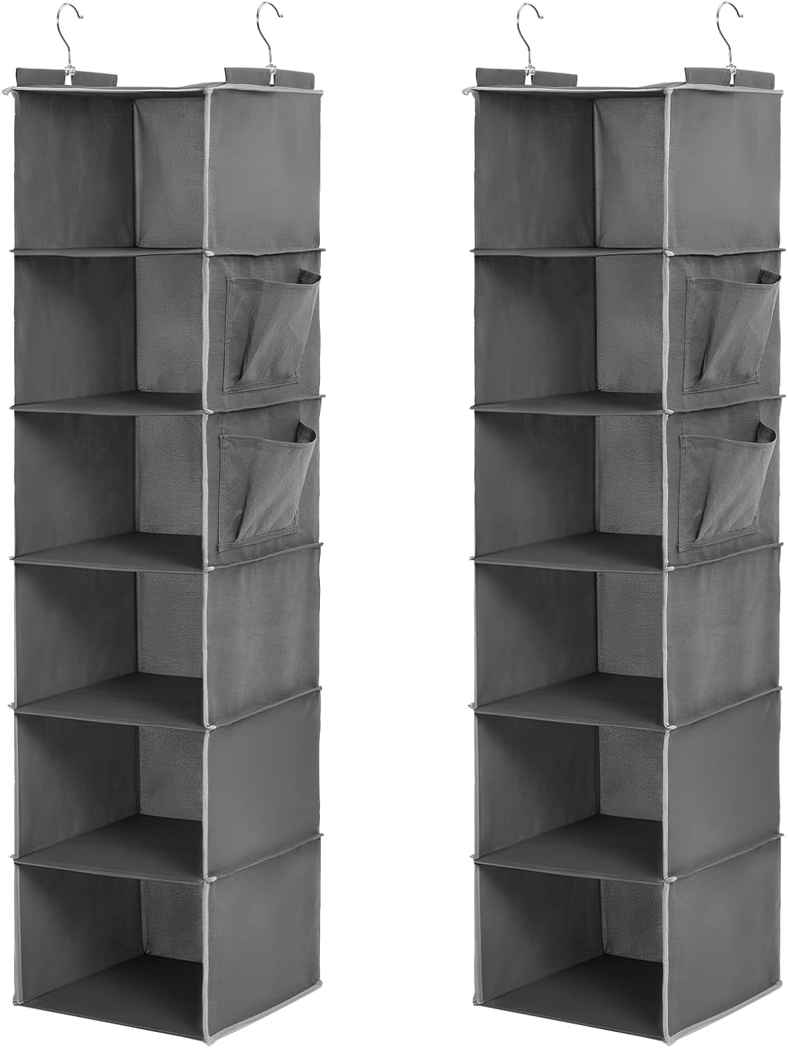 2 Pcs Hanging Closet Organizer, 6-Shelf Storage with 2 Side Pockets and ...
