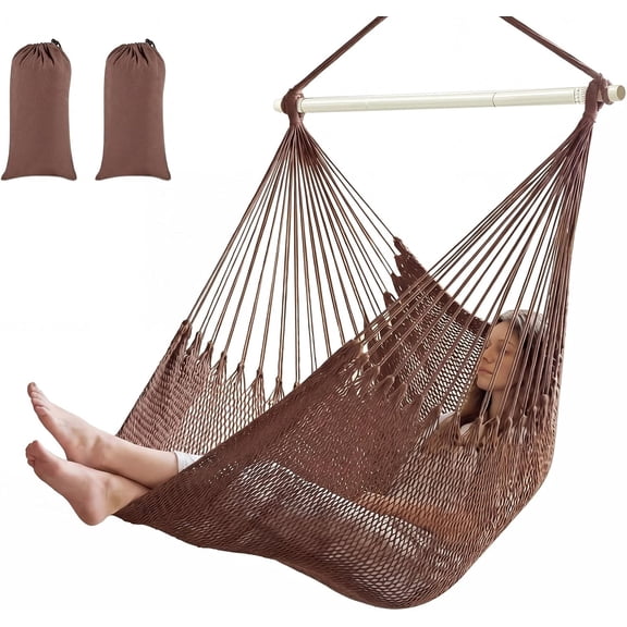 2 Pcs Hanging Hammock Chair Boho Swing Chair Outdoor Indoor Comfy Soft Cotton Rope Weaving with 40 Inch Detachable Metal Bars for Backyard Living Room Garden, 270lb Capacity