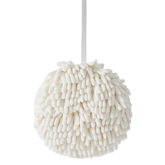 2 Pcs Hanging Hand Towel Ball Hand Towel, Plush Hand Towel Puff Hand Towels Soft and Comfortable for Bathroom/Kitchen, 7 X 7 Inch (White)