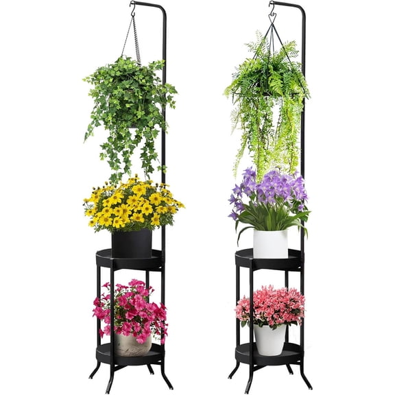2 Pcs Hanging Plant Stand Indoor Outdoor 2 Tier 61 Inch Tall Corner Metal Shelf