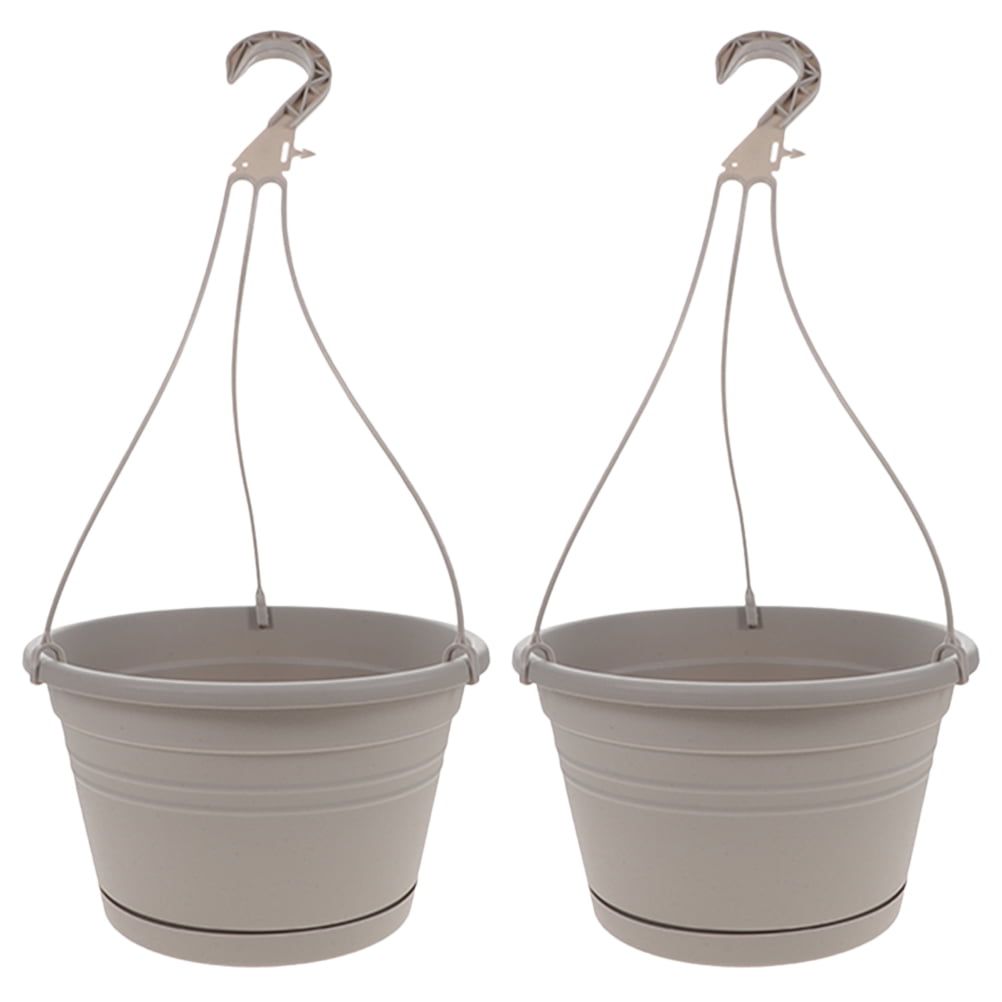 Set of 2 Gray Plastic Hanging Flower Pots