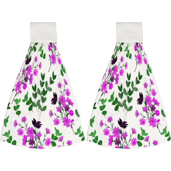 2 Pcs Hanging Towels, Dish Towels Watercolor Simple Field Flowers Absorbent Hand Towels with Hanging Loop Washcloth for Bathroom Kitchen