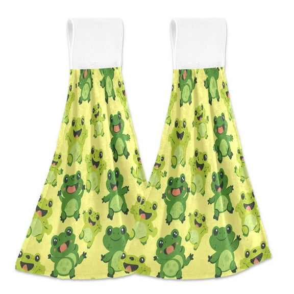 2 Pcs Happy Cute Frogs Kitchen Hand Towels with Hanging Loops Absorbent Soft Fast Drying Decor Bath Towels