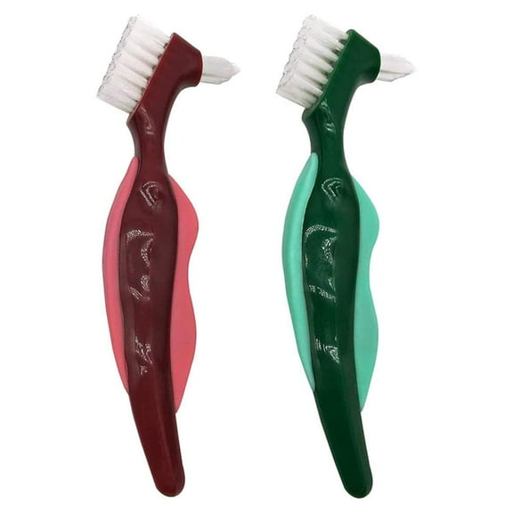 2 Pcs Hard Denture Brush Toothbrush, Cleaning Brush, Multi-Layered Bristles &Portable Denture Double Sided Brush