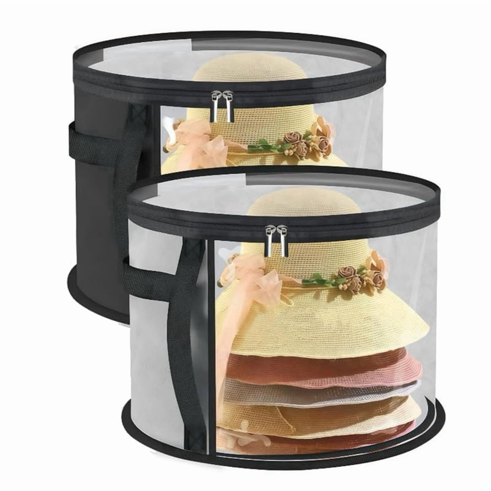 2 Pcs Hat Box,with Handle and Zipper Hat Boxes for Women Storage Man ...