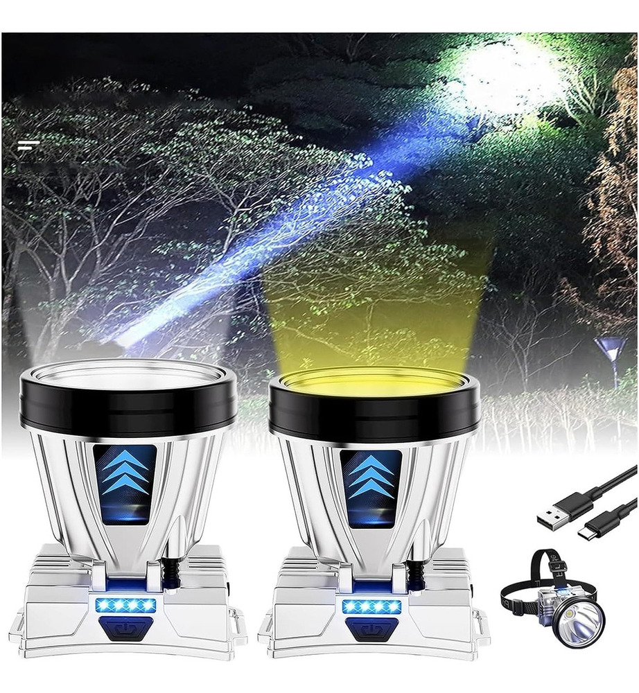 2 Pcs Head-Mounted Rechargeable Led Emergency Light Color 2 Pcs --white Light+warm Light
