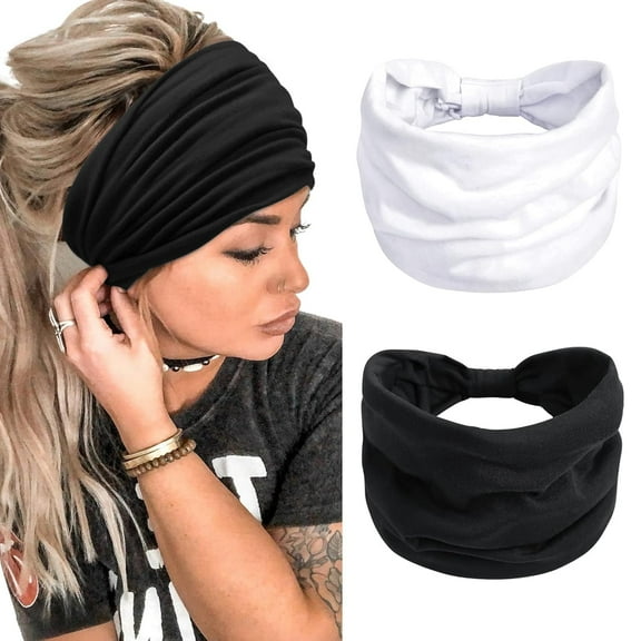 2 Pcs Headbands for Women Extra Wide 7inch Head Bands African Knotted Non Slip Fashion Hair Band Stretch Yoga Workout Running Gym Hairbands Turban Bandana for Girls