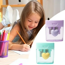 2 Pcs Heart Pencil Sharpeners Bulk Colored Pencil Sharpener Handheld Small Cute Pencil Sharpener Manual Green Purple Pink Pencil Sharpeners with Cover 2 Holes for Office Supplies