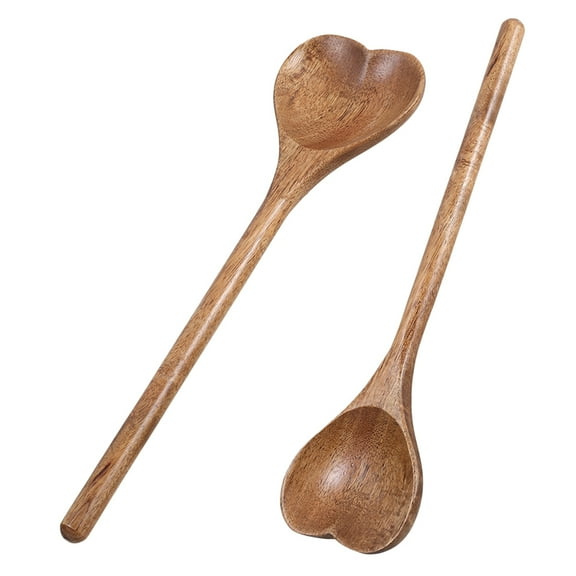 2 Pcs Heart Shaped Wooden Spoon Carved Wooden Spoon Light Brown