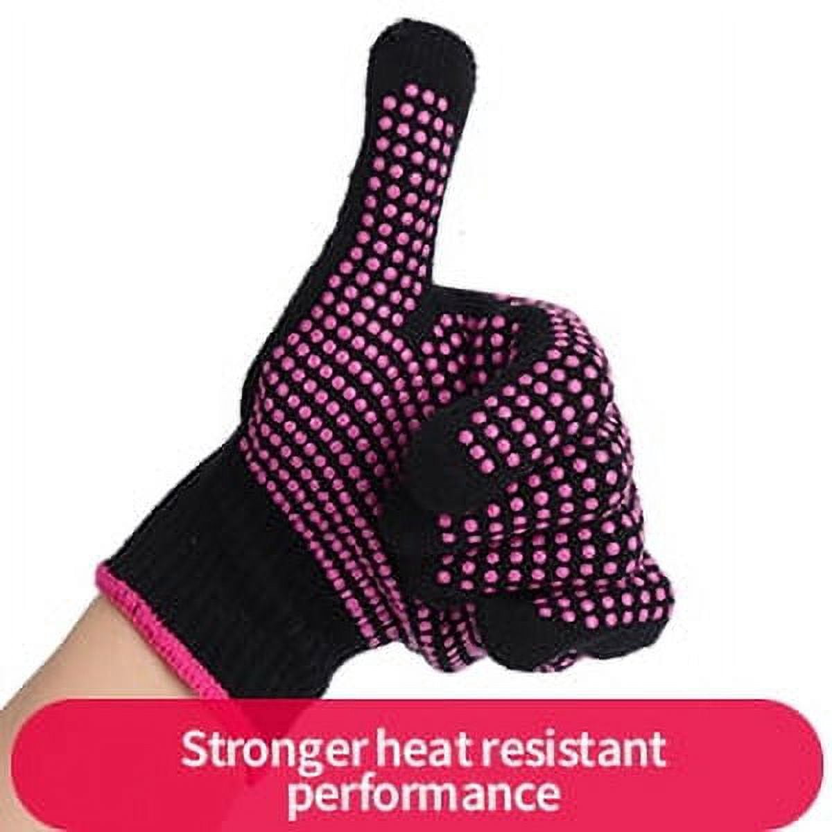 2 Pcs Heat Resistant Gloves with Silicone Bumps, (New Upgraded ) Professional Heat Proof Glove Mitts for Hair Styling Curling Iron Wand Flat Iron Hot-Air Brushe