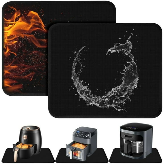 2 Pcs Heat Resistant Mats for Countertop,Coffee Mat,Coffee Bar Mat,Air Fryer Deep Fryer Mat to Protect Quartz Countertop,Kitchen Hot Pad,Waterproof Mat for Kitchen,15'' * 18'' Black