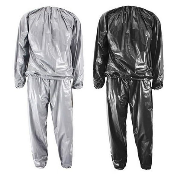 2 Pcs Heavy Duty Fitness Weight Loss Sweat Sauna Suit Exercise Gym Anti-Rip XL, Silver Color & Black
